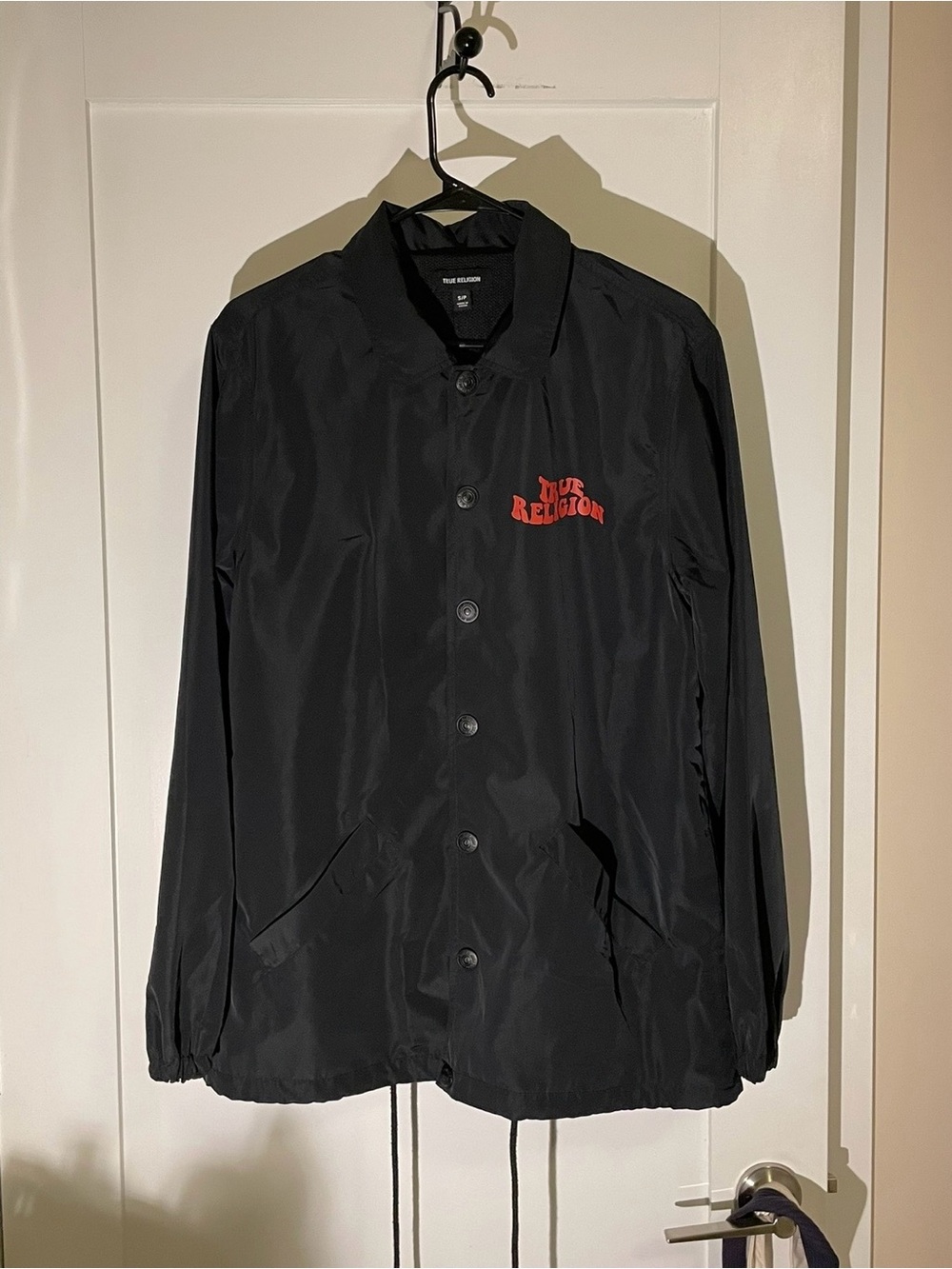 True Religion Black Windbreaker with Red Logo Chest Patch